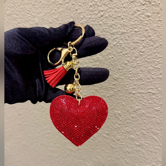 Red Heart Bag Charm or Keychain with Gold Accents - Picture 1 of 3